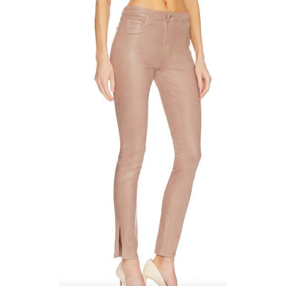 L'AGENCE Tan Skinny Split Hem Pant  SIZE 25 Coated High Rise Designer $295 NEW - Picture 1 of 7
